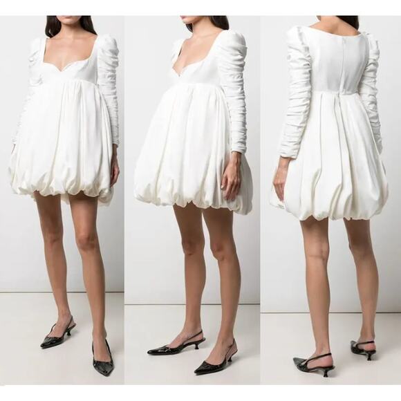 Khaite Katie Ruched Sleeve Sweetheart Neck Balloon Mini Dress White Women's US 6 - Picture 1 of 6